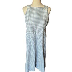 Vintage Two-Twenty Women's SM Blue Plaid Prairie Dress Overall Bib Modest Midi